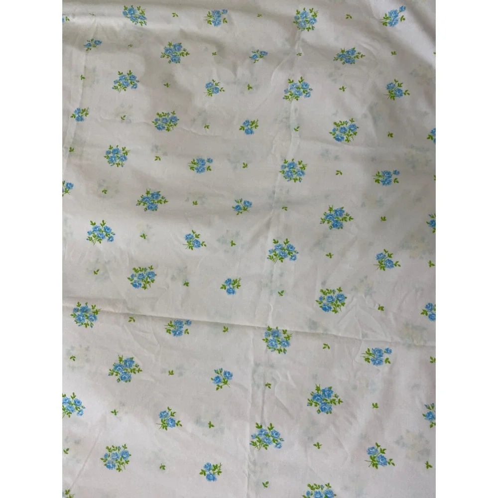 VTG Handmade Duvet Twin Cottage Mini Roses Yellow & Blue 1970s Lace Buttons Read